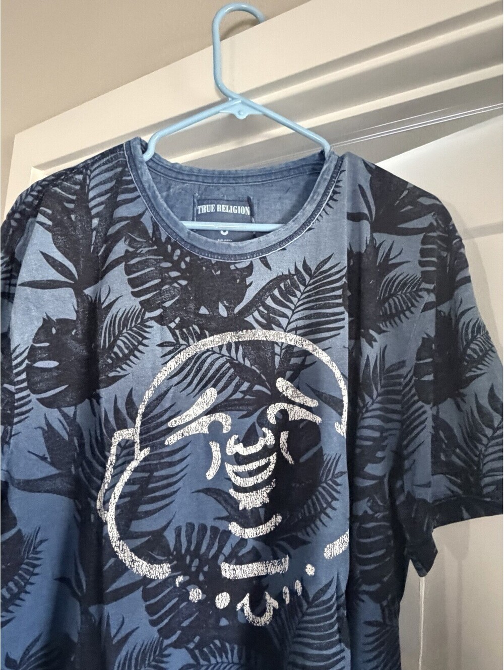 True Religion 3XL Big & Tall Buddha Logo Leaf Graphic Crew Neck T-Shirt Blue - Picture 2 of 3